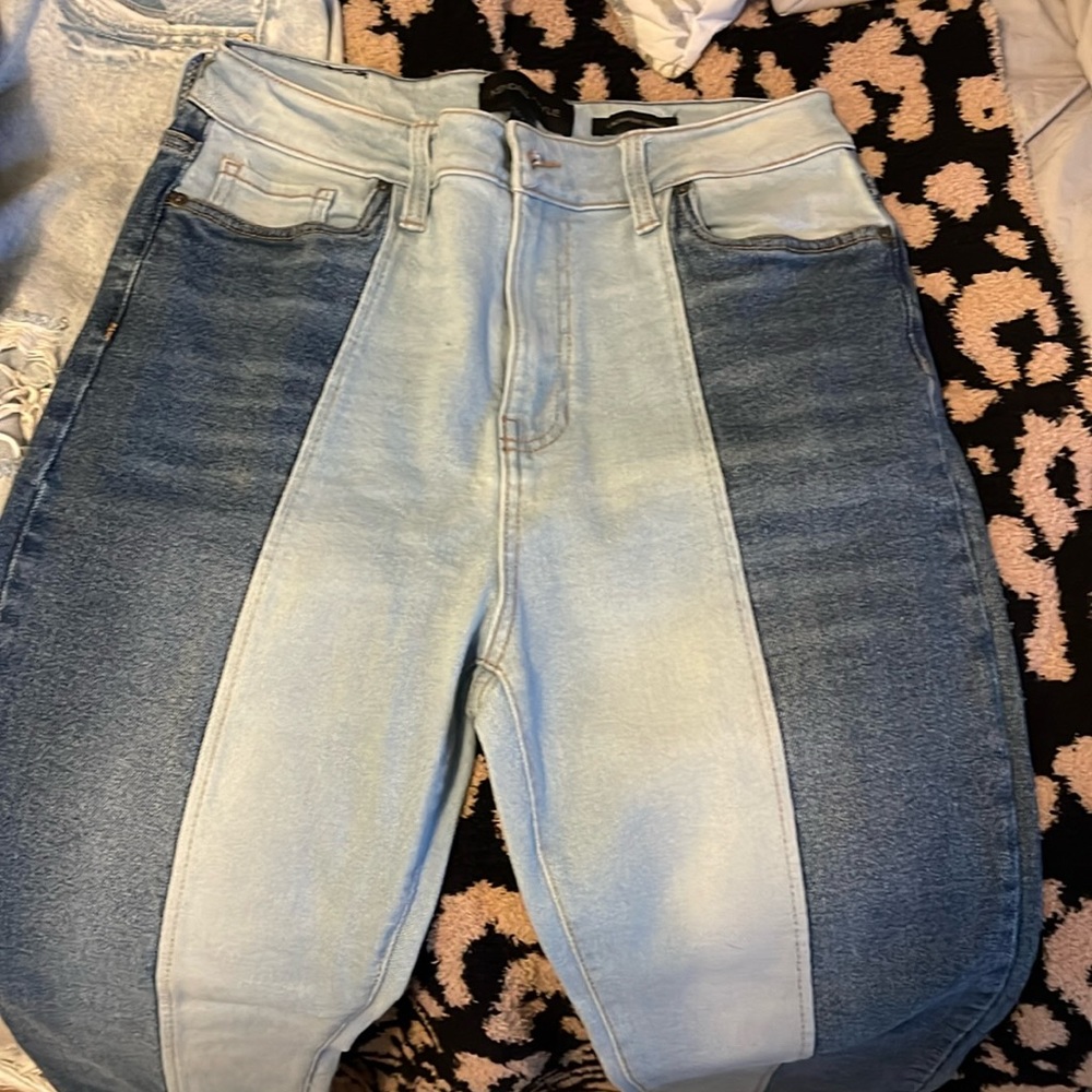kendall and kylie babe skinny jeans patchwork two toned